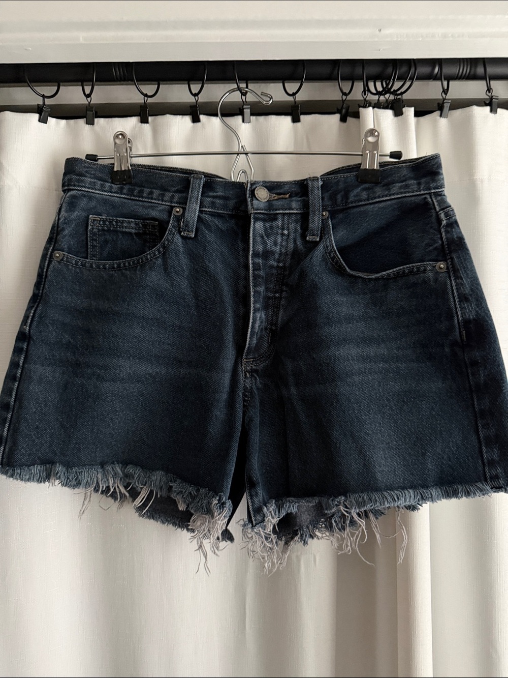 Universal Thread Dark Blue/Black Frayed Hem Denim Shorts